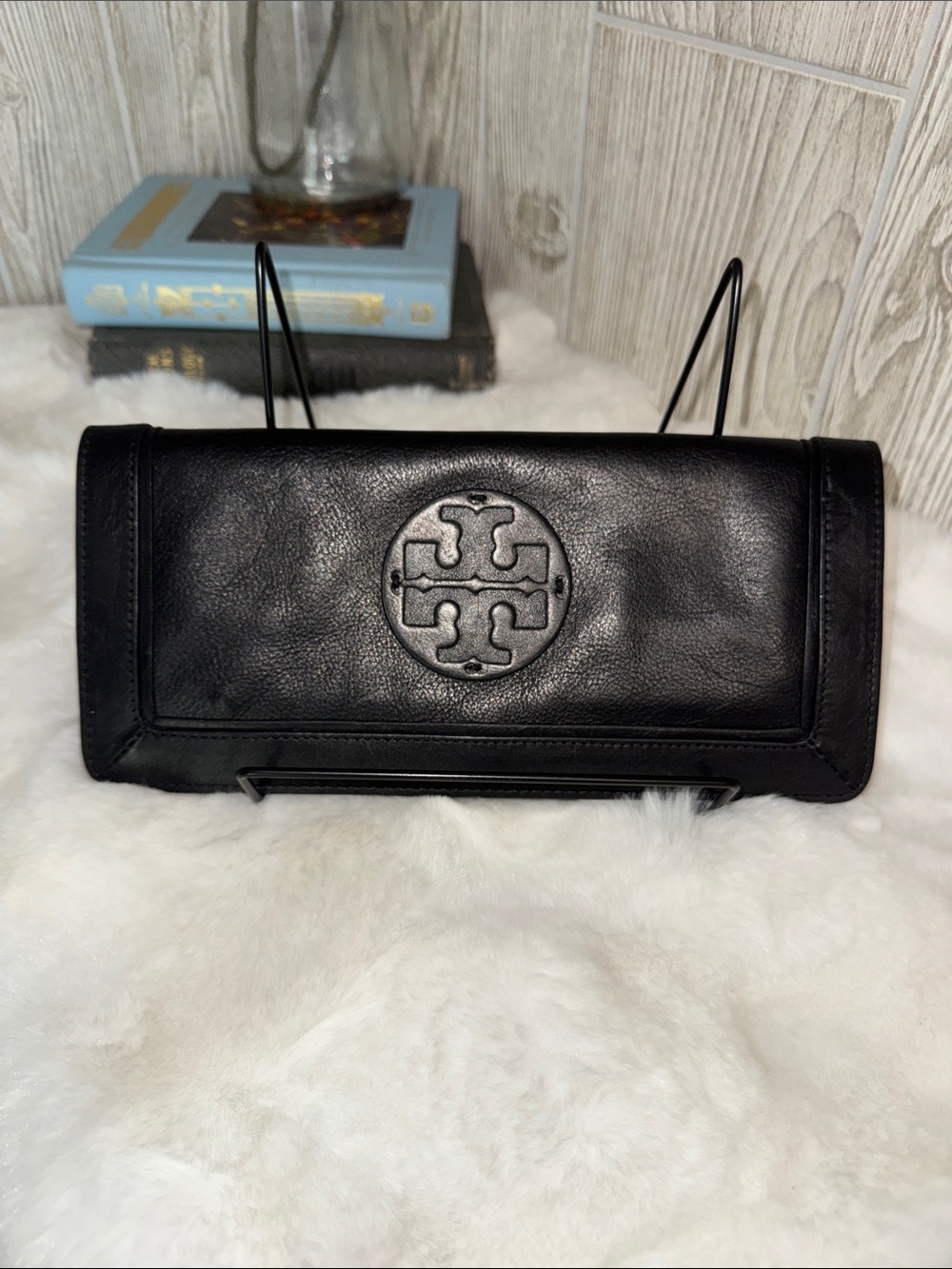 Tory Burch Reva Black Leather Logo Clutch